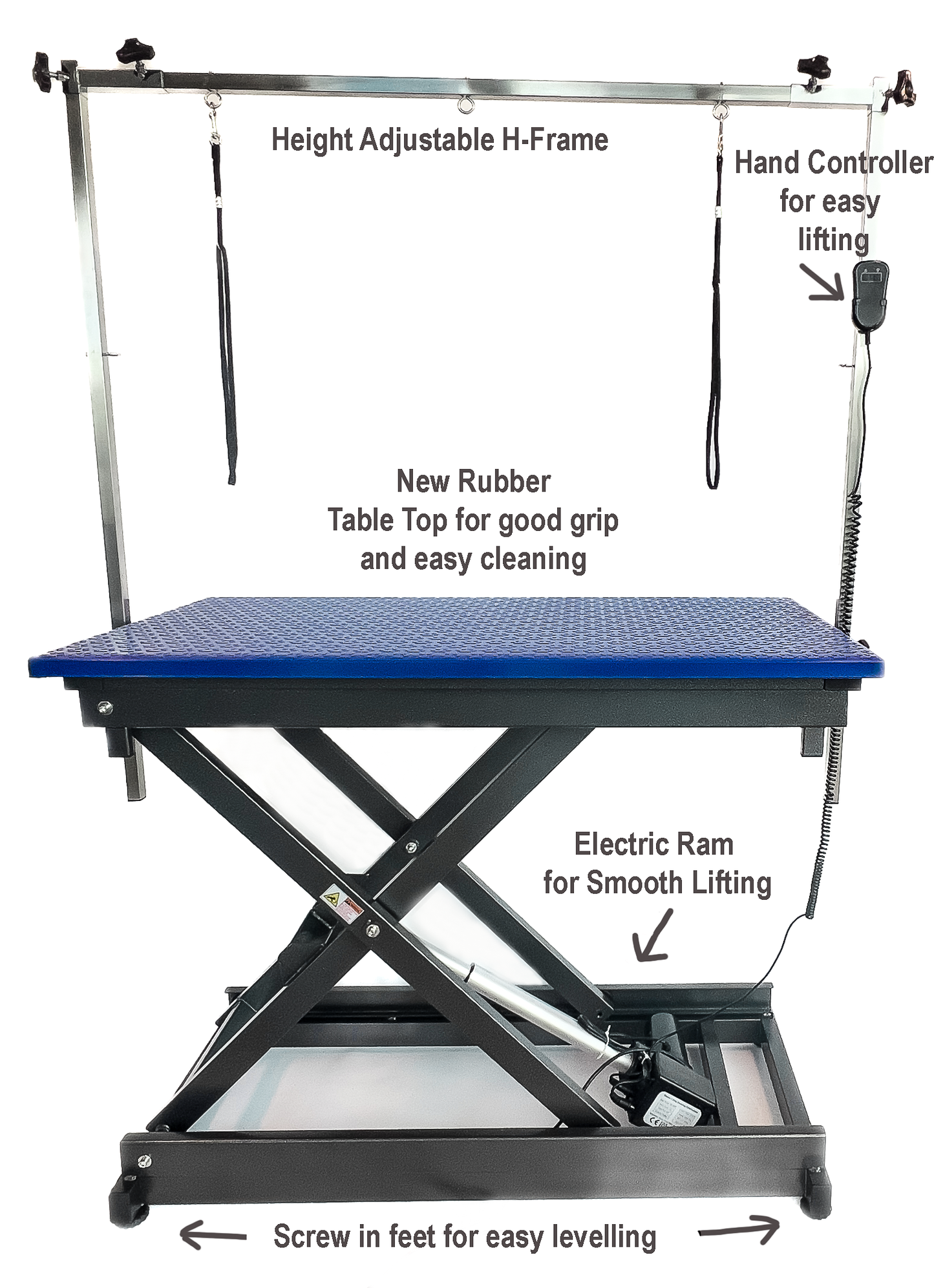 Animal House Electric Lift Grooming Table with Rubber Top H Frame HAND CONTROL 110 x 60cm Assorted Colours