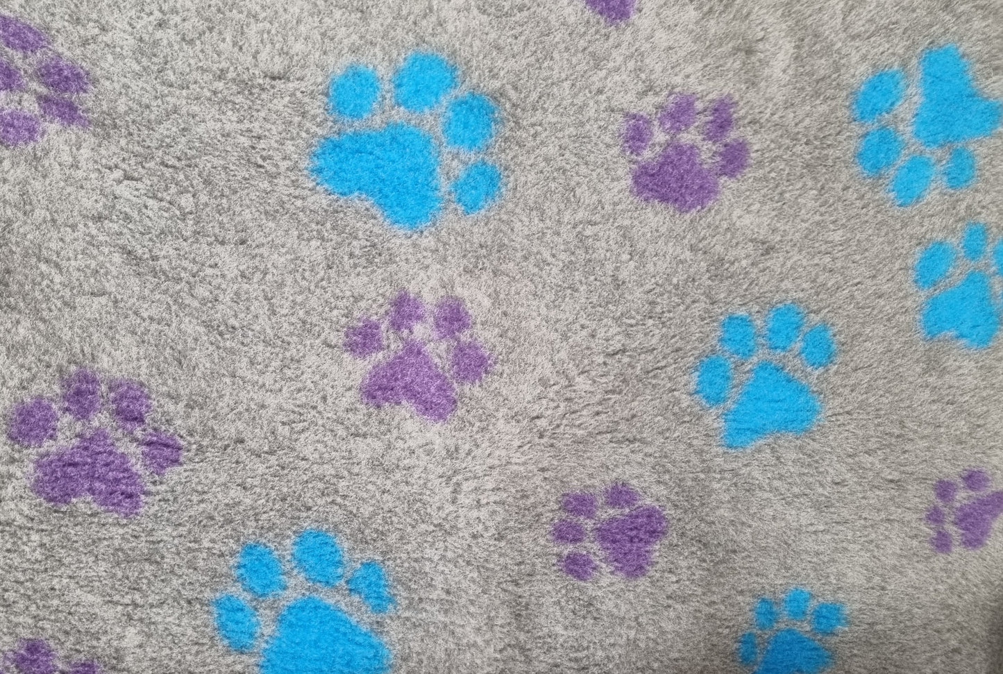 Vet Bed - Green Backed - Grey with Purple and Teal Paws