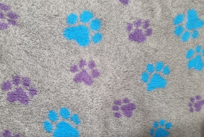 No Backing - Vet Bed - Grey with Purple and Teal Paws