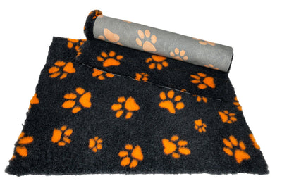 Vet Bed - Rubber Backed - Charcoal with Orange Designer Paws